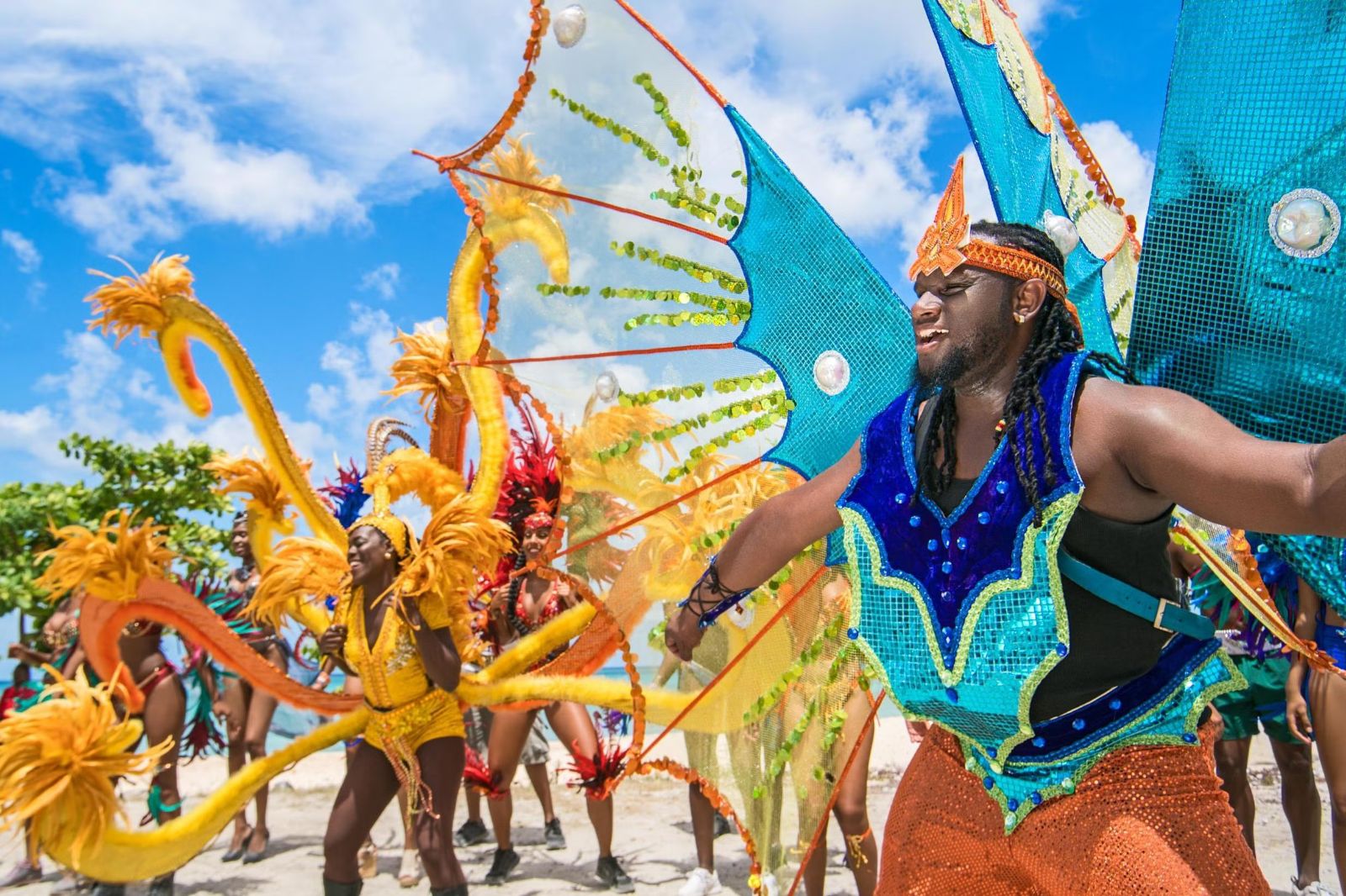 Barbadian carnival colour ashore during regatta week