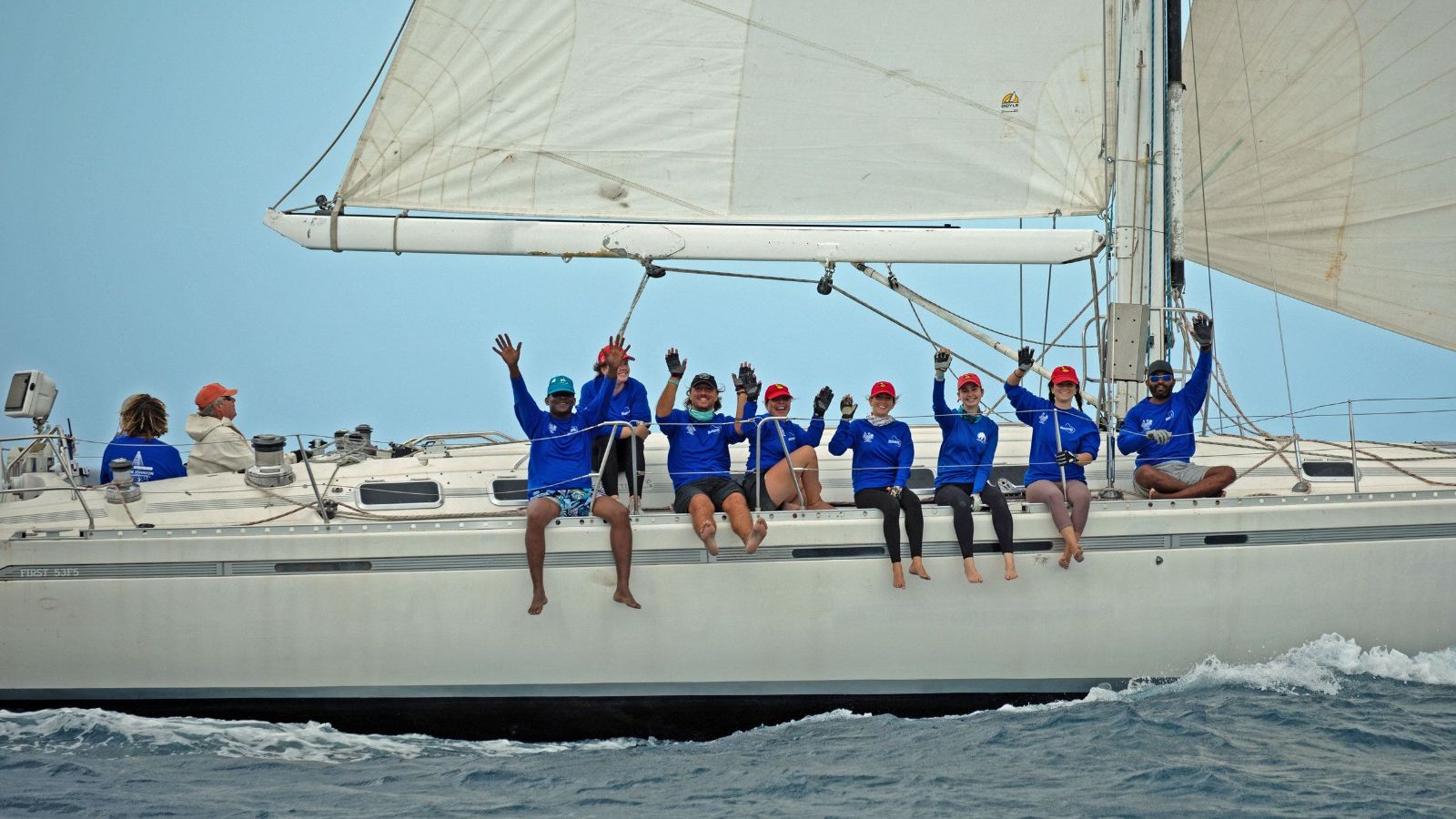 Crew on the foredeck during the round-the-island race