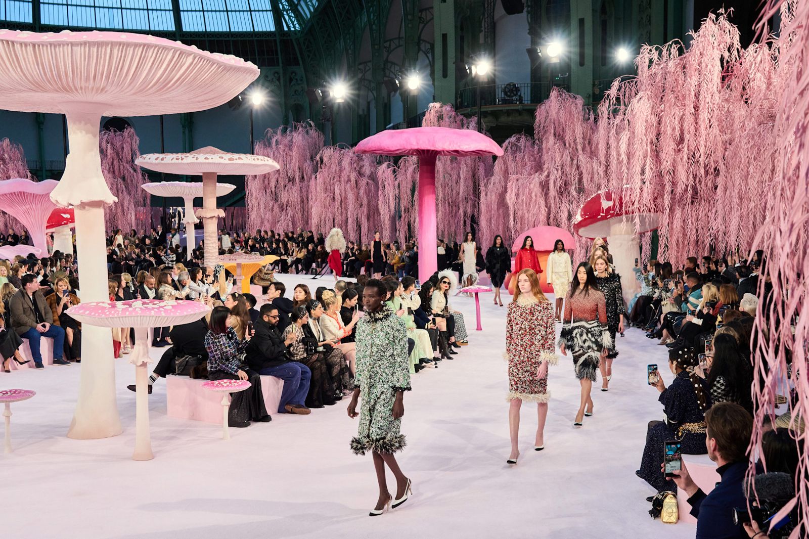 A couture show staged beneath the glass of the Grand Palais during Haute Couture Week