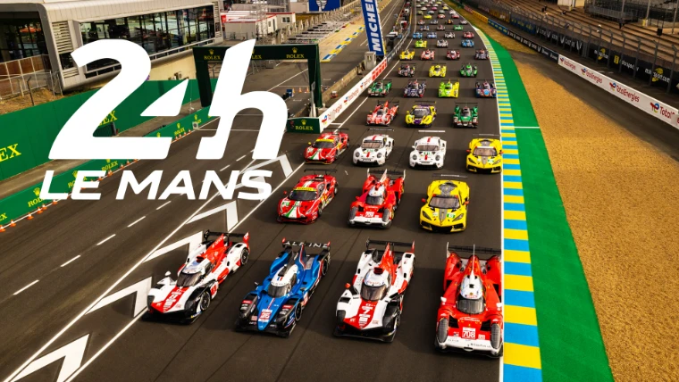 The field of hypercars and GT cars lined up on the pit straight at the Circuit de la Sarthe for the Le Mans 24 Hours, a mid-June engagement in the season calendar of The Mansa Court