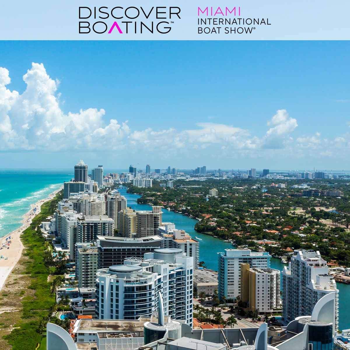 Miami Beach and the Intracoastal Waterway seen from the air, the setting of the Miami International Boat Show