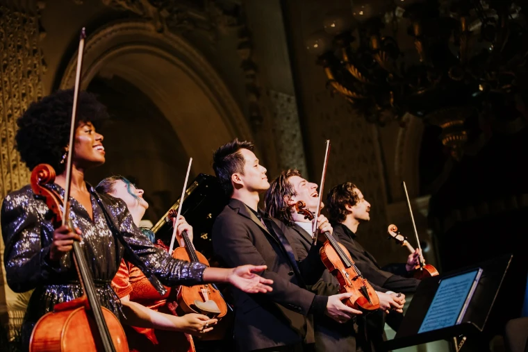 Festival artists take a bow with their instruments beneath the arches of The Breakers. Newport Classical Music Festival, The Breakers, Newport, Rhode Island, in the season calendar of The Mansa Court