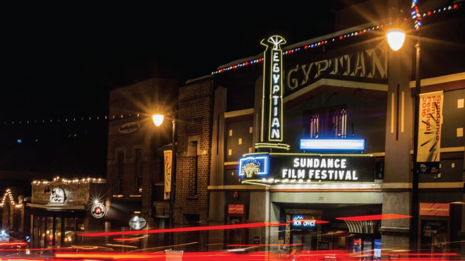 Park City lit at night during the festival
