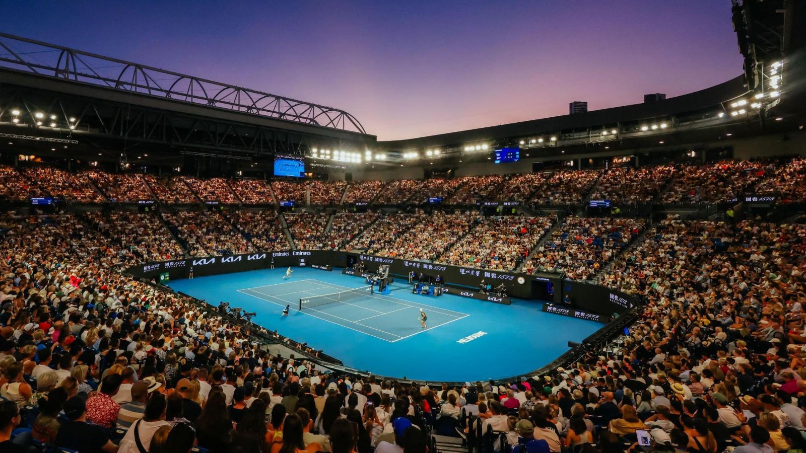 Rod Laver Arena under lights during a night session at the Australian Open