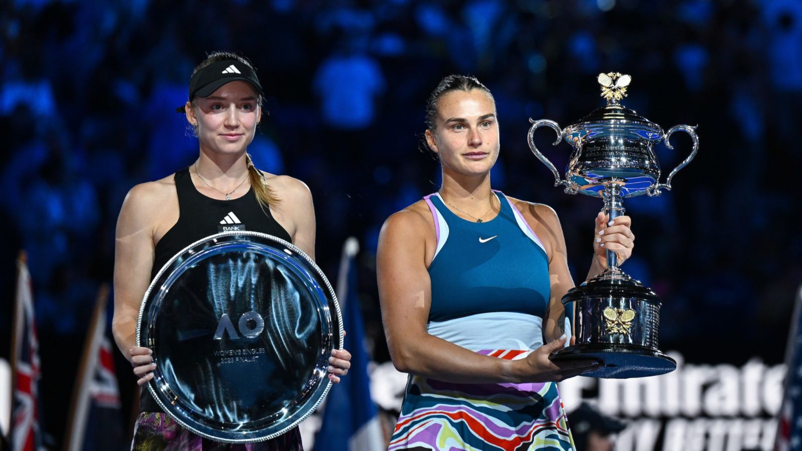 The trophy ceremony on centre court at Melbourne Park