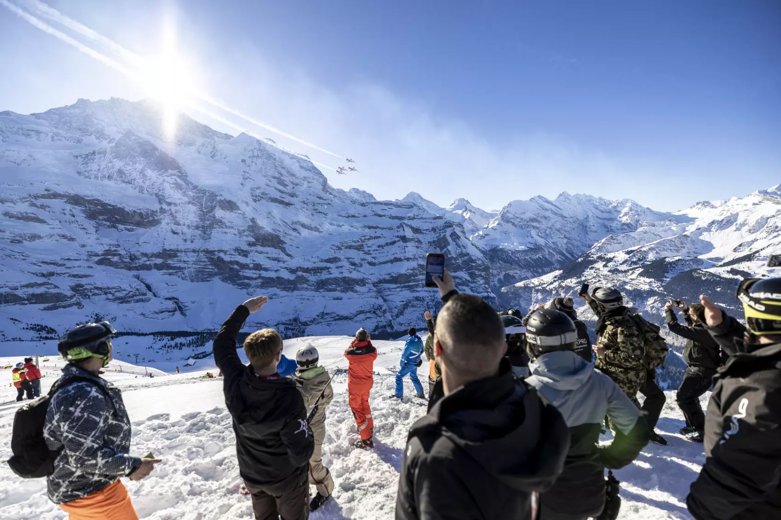 The Patrouille Suisse flying over Wengen on race day