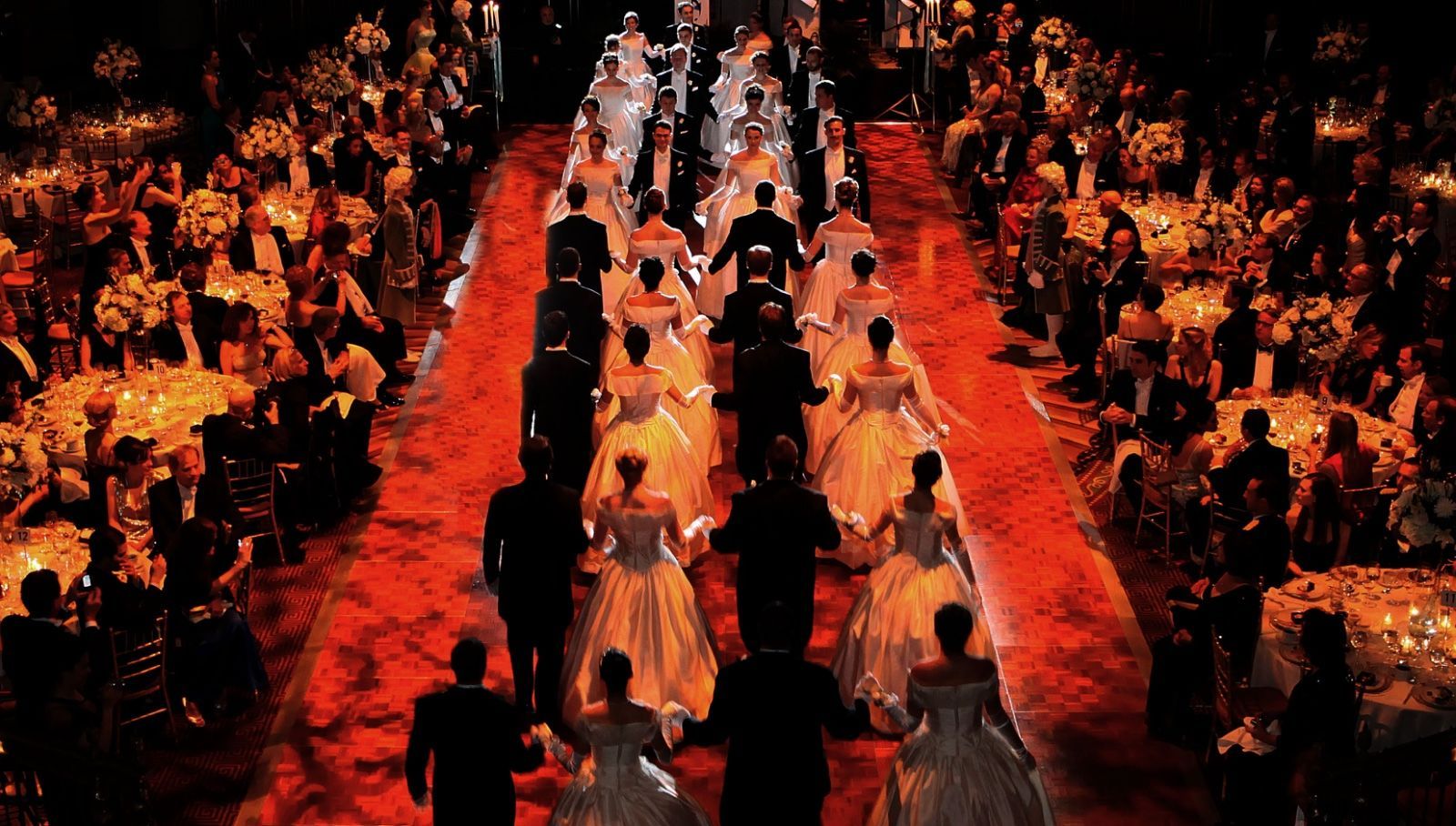 Debutantes and their escorts dance the set quadrille in the Grand Ballroom of The Plaza at The Quadrille Ball, New York