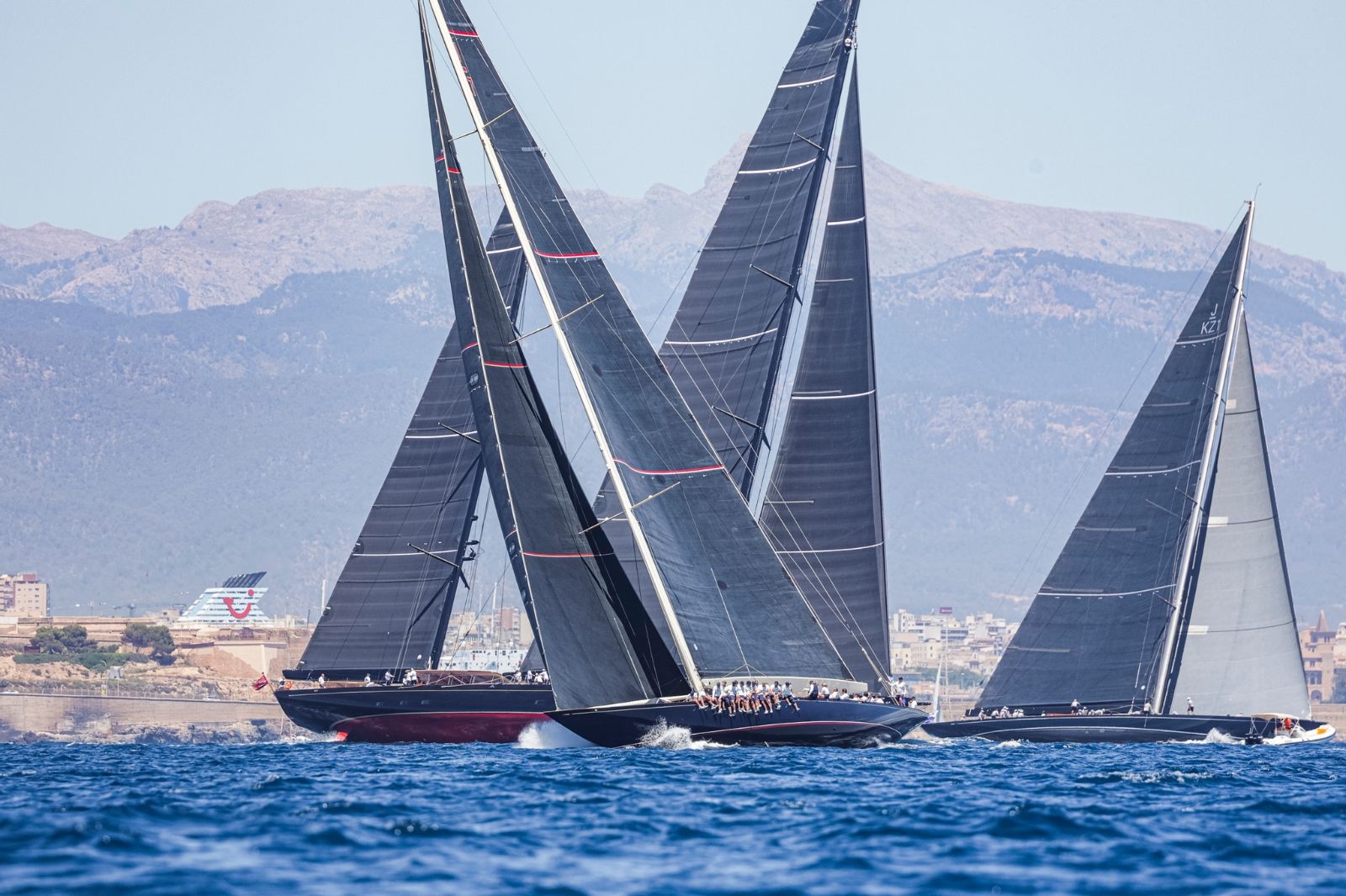 Big-boat rigs close together shortly after the start at The Superyacht Challenge, the March regatta kept in The Mansa Court calendar