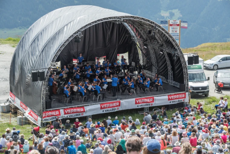 An open-air concert in the meadow at La Chaux, above Verbier (2017).